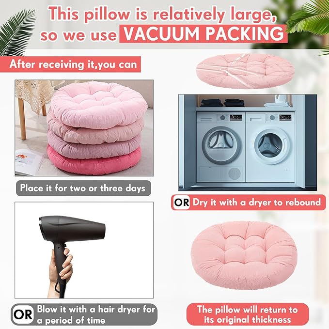 Jerify Floor Pillow Cushions 22 x 22 Inch Round Square Large Meditation Floor Pillow for Classroom Adult Meditation Picnic Party Cushion for Seating Gift Christmas(Round,Pink,4 Pcs)