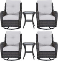 Rilyson Wicker Rocking Chair Swivel Chairs – 6 Piece Rocker Patio Furniture Set Rattan Rocking Bistro Sets with Glass Top Side Table for Outdoor Porch Deck Garden Backyard(Brown/Beige)