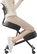 SOMEET Ergonomic Kneeling Chair with Back Support, Kneeling Desk Chair for Home Office with Brake and Gliding Casters, Adjustable Posture Chair with High Back for Desk to Relieve Back Pain, Black PU