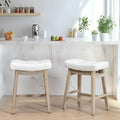 RNKSFX Counter Height Bar Stools Set of 2 for Kitchen Counter, Wooden Backless Island Barstools Farmhouse Modern Short Stools No Back with Faux Leather Saddle Seat 24 inch Counter Top Chairs, White
