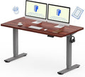 FLEXISPOT EN1 One-Piece Standing Desk with 1-Inch Thick Desktop, 55"x28" Electric Height Adjustable Desk for Home Office & Multi-Device Workstations, Mahogany(Silver Frame)