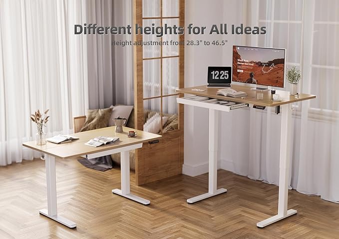 YDN Standing Desk with Drawers, Height Adjustable Desk 55 x 24 Inch, Electric Sit Stand Home Office, Natural
