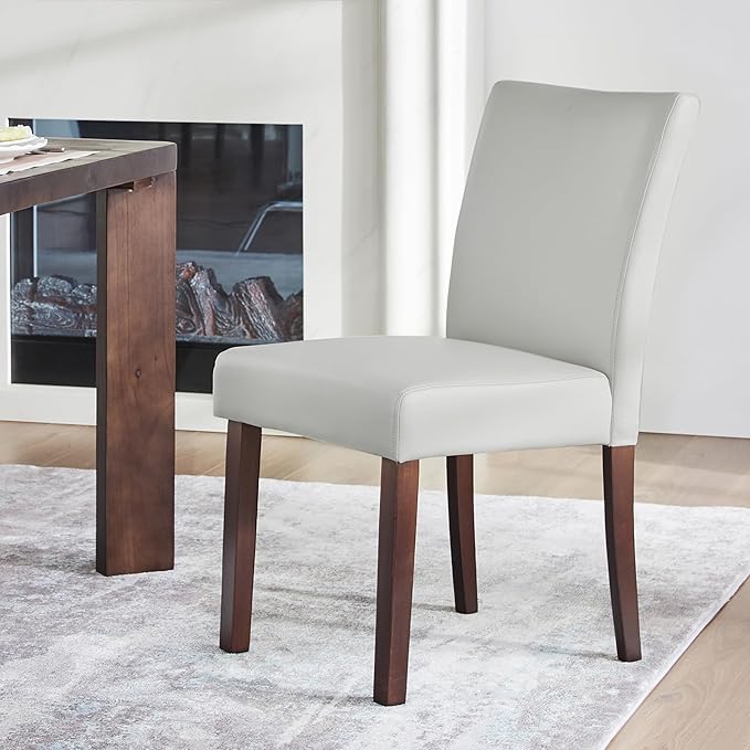 Watson & Whitely Upholstered Dining Chairs Set of 4, Faux Leather Armless Dining Room Chairs with Solid Wood Legs & Back Side Chair for Kitchen, Living Room, Restaurant, Light Grey