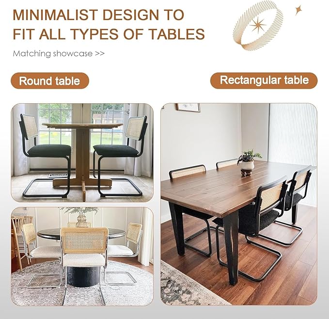 Zesthouse Natural Rattan Dining Chairs Set of 2, Modern Kitchen Chairs with Solid Wood Back for Dining Room Living Room, Mid Century Breuer Design Inspired, Upholstered Boule Fabric, Black