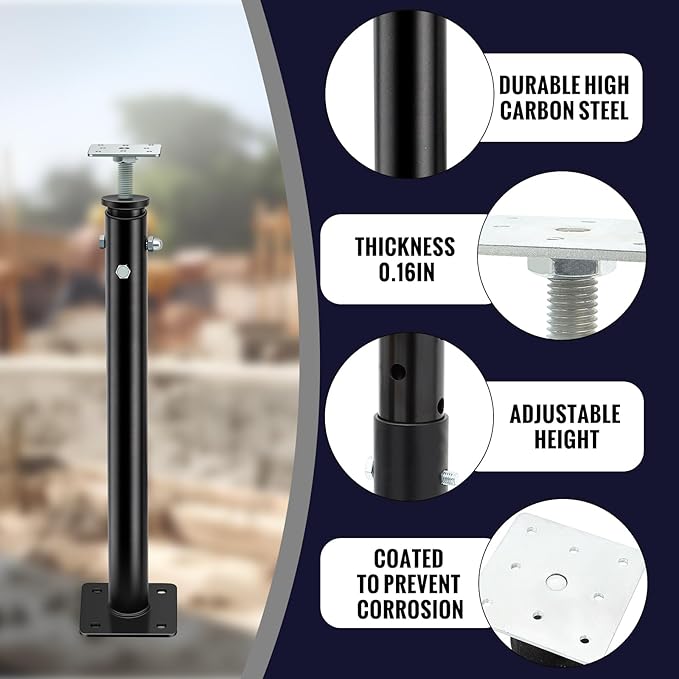 Yaocom 1 Pack Winter Adjustable Floor Jack Post Basement House Floor Jack Steel Support Jacks Post Pole for Porch Roof Deck Heavy Load Areas, 23.23"-43.31" Adjustable Height, Black