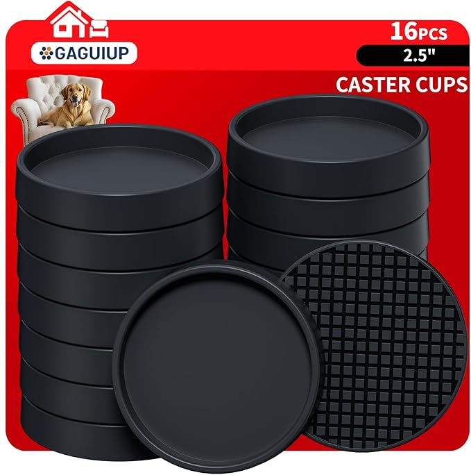 Non Slip Furniture Pads - 2.5" Anti Skid Caster Cups, 16PCS Round Furniture Coasters for Hardwood Floors,Anti Slide Furniture Cup Bed Couch Floor Protectors,Furniture Stoppers to Prevent Sliding,Black
