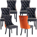 YeahFurn Modern Dining Chairs Set of 6, Tufted Upholstered Dining Room Chairs with Nailhead, PU Leather Front & Velvet Back, Solid Wood Legs, Kitchen Chairs, Sillas de Comedor (Black & Orange)