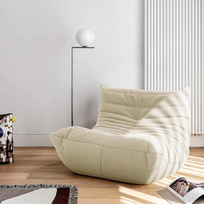 cebihy High-end Uncompressed Fireside Togo Chair, Bean Bag Chair, Foam Floor Sofa, Soft Lazy Lounge Sofa Couch, Armless Teddy Fabric Cover Beanbag Accent Chairs for Living Room Bedroom Dorm Office
