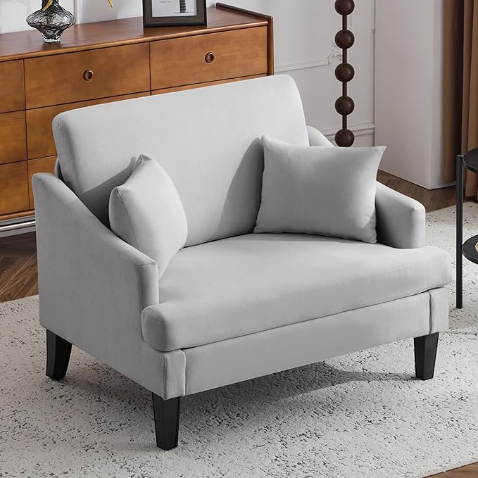 Bezseller Oversized Accent Chair, 33.5'' Wide Seat Comfy Armchair with 2 Pillows, Upholstered Big Reading Chair, Modern Single Sofa Chair for Living Room Bedroom Apartment Office, Grey