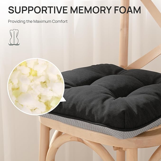 Love's cabin Memory Foam Chair Cushions Set of 4, Outdoor/Indoor Chair Pads for Dining Chairs 4 Pack, Seat Cushions for Kitchen, Dining Room, Office, Patio Chairs, 19"x19"x3.5" Black