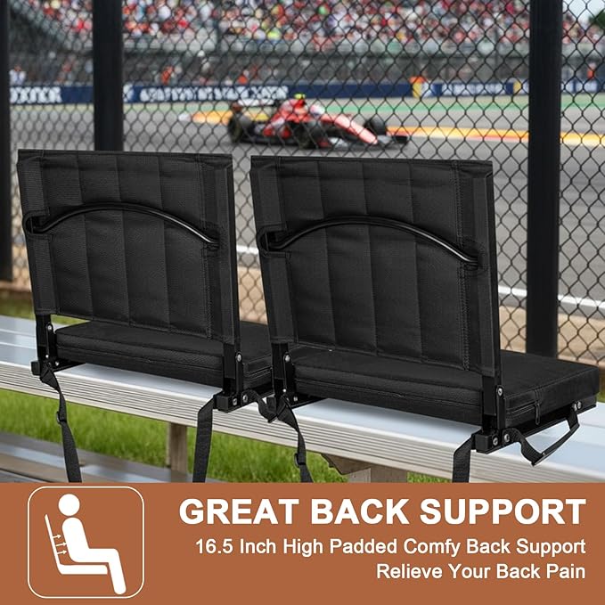 Romswi 2PK 3-Level Heated Stadium Seats for Bleachers with Back Support,Padded Bleacher Seats with Comfort Thick Cushion,Portable Folding Waterproof Bleacher Chair,with Shoulder Strap for Outdoors