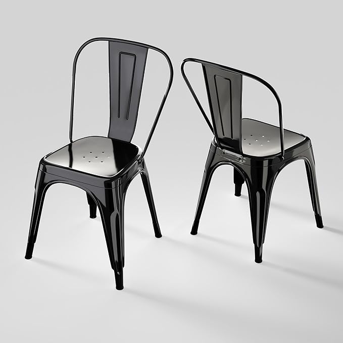 Metal Dining Chairs Set of 2,Stackable Tolix Chair Indoor/Outdoor for Kitchen,Cafe,Restaurant,Bistro & Patio Multiple Colors(Black)