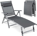 HAPPYGRILL Patio Lounge Chair Aluminum Chaise Lounge Chair with 8-Position Adjustable Backrest, 2-postion Footrest, Comfortable Headrest, Outdoor Folding Reclining Chair for Patio Poolside Backyard