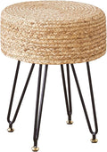 Wimarsbon Ottoman Pouf Handmade Natural Water Hyacinth,Round Footrest with 4 Metal Legs,Vanity Stool for Bedroom,Hallway,Living Room (Primary)
