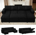 ACMEASE 107 Inches Fabric Sectional Sofa with Pull Out Sofa Bed, Modern U Shaped Sofa with Throw Pillows, Comfortable Sleeper Couch with Storage Chaise for Living Room, Black