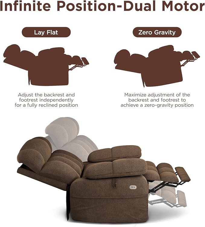 Dual Motor Power Lift Recliner Chair for Elderly with Adjustable Headrest,Extra Wide Recliner Chair with Massage,Lay Flat Recliner with Extended Footrest,Cup holder,Storebox,USB&Type-C Ports,Brown