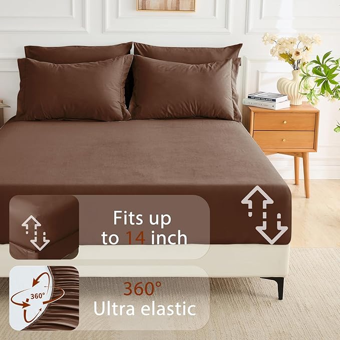 MUXHOMO 7 Pieces Full Comforter Set, Soft Bed in a Bag Full Size, All Season Bedding Set with Comforter, Flat Sheet, Fitted Sheet, Pillowcases & Shams, Brown
