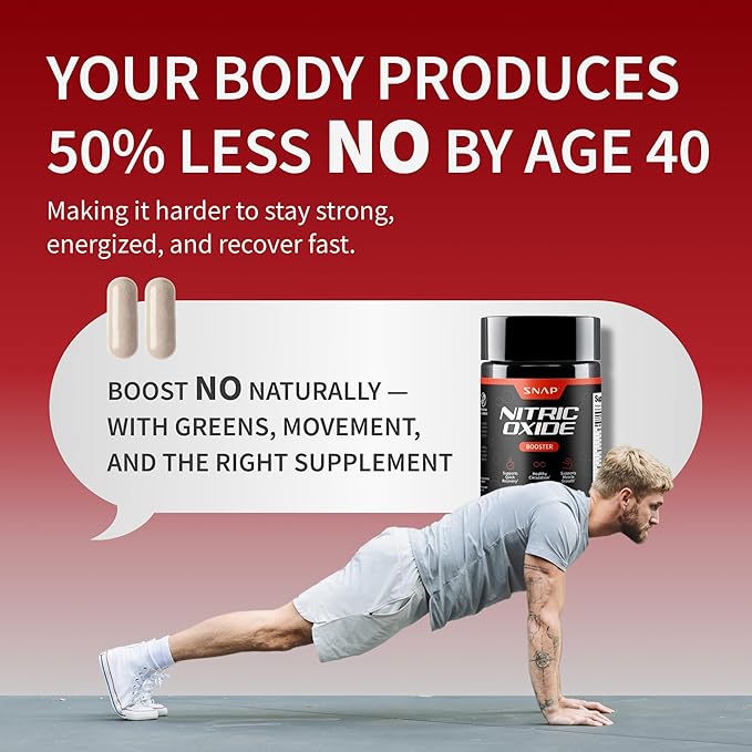 Snap Supplements Nitric Oxide Supplement with L-Arginine to Support Energy, Quick Recovery, Heart Health, Muscle Growth & Circulation, 90 Vegetarian Capsules