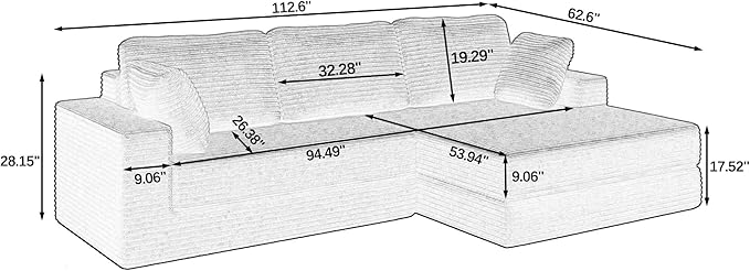 Minimalist L-Shape Modular Sectional Sofa – Corduroy Convertible Sofa Bed, Space-Saving Compressed Design