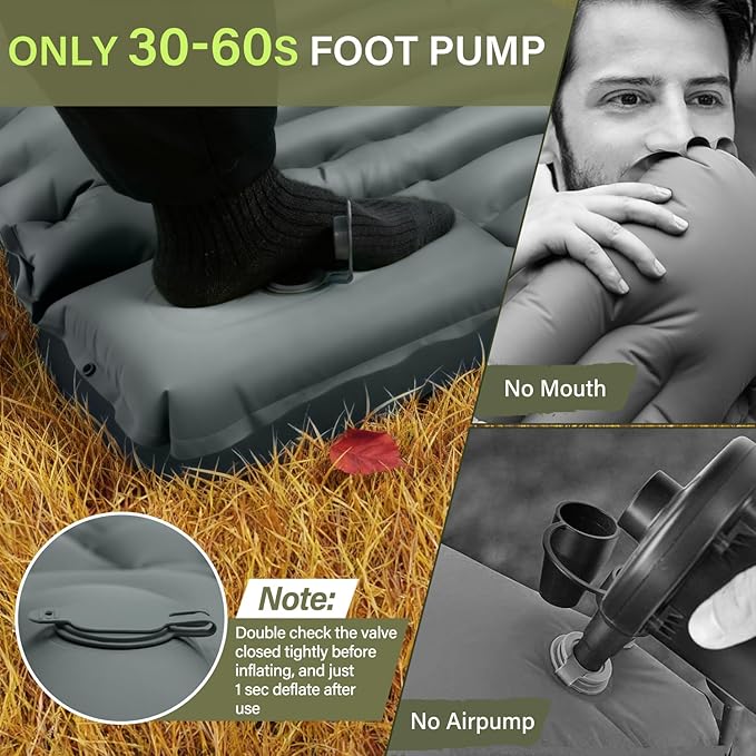 FUN PAC Camping Sleeping Pad, Ultralight Camping Mat with Pillow Built-in Foot Pump Inflatable Sleeping Pads Compact for Camping Backpacking Hiking Traveling - Gray