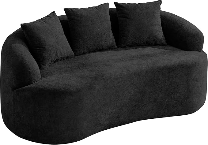 Abbrevi 65" Curved Loveseat Sofa, Deep Seat Love Seat Couches with 3 Throw Pillows, Modern 2 Seater Boneless Curved Couch, Compressed Floor Sofa for Living Room Small Spaces, No Assembly, Black