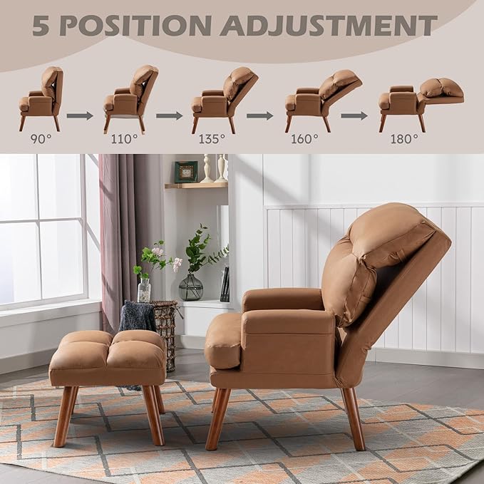 IOMOR Modern Accent Chair with Storage, Single Sofa Armchair with Plump Back Pillow, Upholstered Comfy Chair for Living Room, Bedroom, Office (Brown)