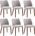 ElfinAura Dining Chair Set of 6, Linen Upholstered Dining Chair with Wood Legs, Wing Backrest, Wooden Kitchen Chair, Kitchen Chairs with Thick Cushions for Dining Room, Living Room, Light Grey