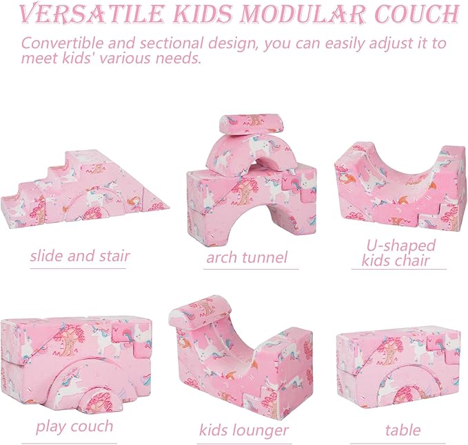 MeMoreCool Toddler Foam Climbing Couch – Modular Kids Sofa with Slide & Stair, Glow‑in‑Dark Convertible Playroom Sectional for Crawling, Climbing & Kids’ Play