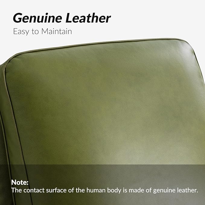 HULALA HOME Genuine Leather Recliner Chair Set of 2, Classic Push Back Recliner Armchair with Thick Seat and Backrest (Olive)