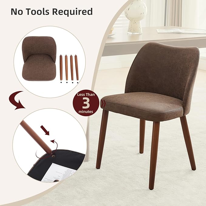 ElfinAura Dining Chair Set of 4, Leather Upholstered Dining Chair with Wood Legs, Wing Backrest, Wooden Kitchen Chair, Kitchen Chairs with Thick Cushions for Dining Room, Living Room, Taupe