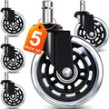 FreekyFit Office Chair Wheels for Casters Replacement - 3" Rubber Wheels for Computer Gaming Desk Caster Smooth & Safe Rolling for All Floors Including Hardwood and Carpet - Set of 5 - Modern