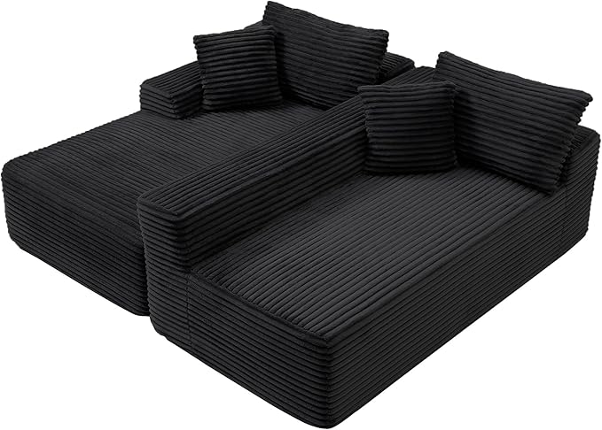 HYJT-H&K Modular Sectional Sofa Cloud Sectional Couch, 95" Comfy Fluffy L Shaped Black Couches for Living Room, Deep Seat Memory Foam Plush Corduroy Boneless Couch Sectionals Left Facing Chaise Sofa