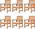 PHI VILLA 6 Pieces Acacia Wood Outdoor Dining Chairs with Cushions, Patio Wooden Armchairs Set of 6, Natural Teak Dining Chairs for Deck, Yard, Porch
