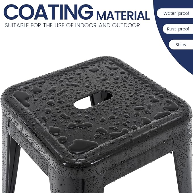 Brage Living 18 Inch Industrial Metal Stools Set of 2, Short Stackable Classroom Stools, Backless Metal Dining Chairs for Indoor Outdoor Kitchen (Black)