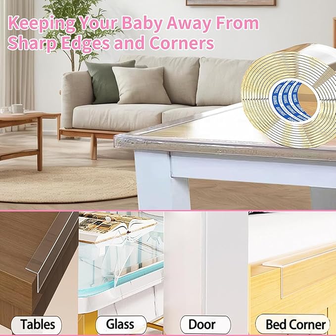 ZOMPAGO Clear Soft Corner Protectors for Furniture Strip,2in x13FT,2 Rolls,Sharp Edge & Table Bumper,Window Edge,Wall Protector, Soft Corner Guards Safe for Proof,Table Corner Protectors in Family