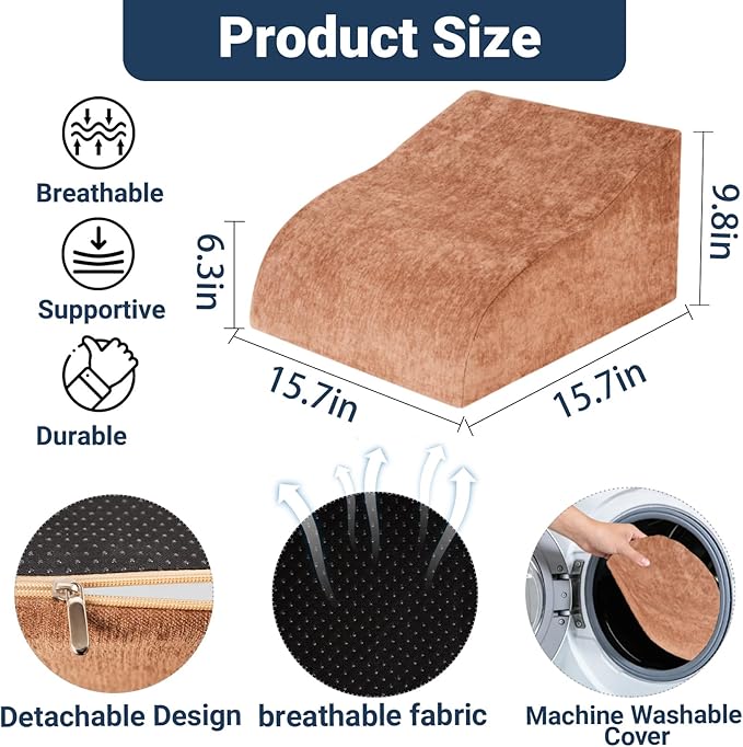 Foot Rest for Under Desk at Work, Ergonomic Under Desk Footrest with Washable Cover for Office, Home & Gaming Leg Elevation Pillow Brown