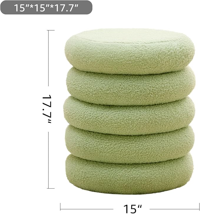Wimarsbon Round Storage Ottoman, Modern Sherpa Footstool, Teddy Vanity Stool with Flip-Top Tray, Makeup Chair for Home Decor, Upholstered Footrest for Living Room & Bedroom (Green S)