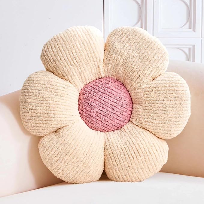 VBGYA Ivory Flower Decorative Throw Pillows - Cute Daisy Shaped Plush Pillow, 14.9" Soft Floor Seat Cushion