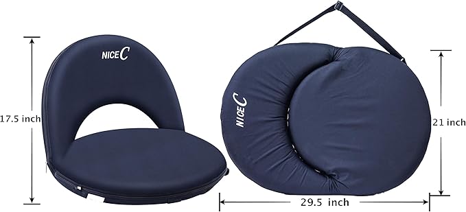 Nice C Stadium Seats, Floor Chairs, Bleacher Chairs, 10-Posisition Reclining Waterproof Cushion, Ultralight, Foldable, Extra Thick Padding, with Shoulder Strap & Net Pocket (Set of 1 Black)