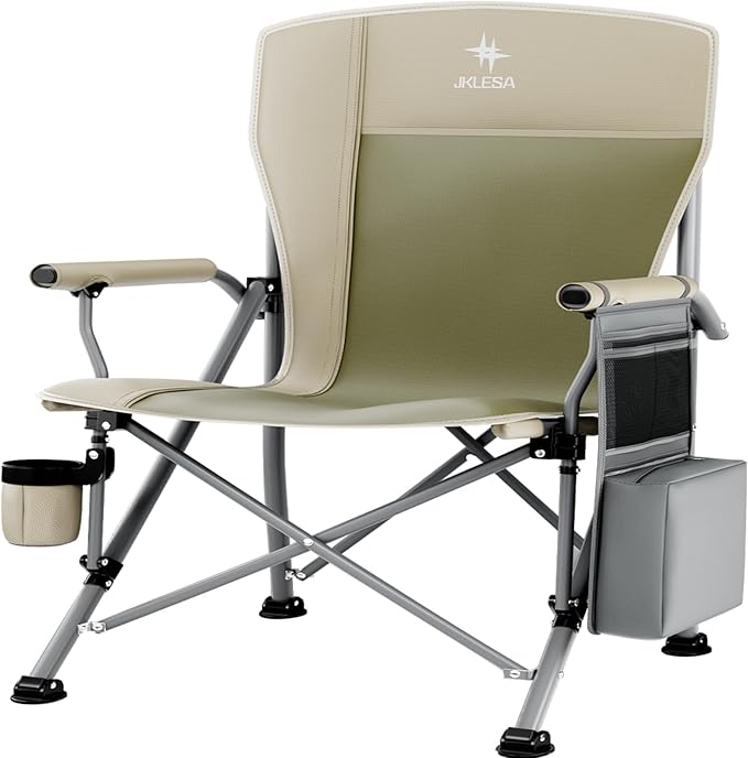 XL Premium Camping Chair - 400lb Capacity, Oversized 23.7" Wide Seat, Heavy Duty 600D Oxford Fabric, Padded Camping Chair Portable for Outdoor, Beach, Tailgate Parties Taupe/Olive