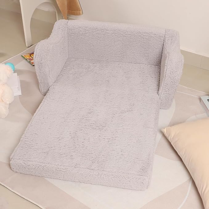 Kids Sofa, 2-in-1 Flip-Out Foam Couch, Soft Play Lounge Chair for Toddlers and Children, Extra Wide, Grey