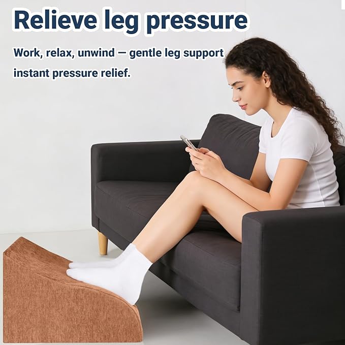 Foot Rest for Under Desk at Work, Ergonomic Under Desk Footrest with Washable Cover for Office, Home & Gaming Leg Elevation Pillow Brown