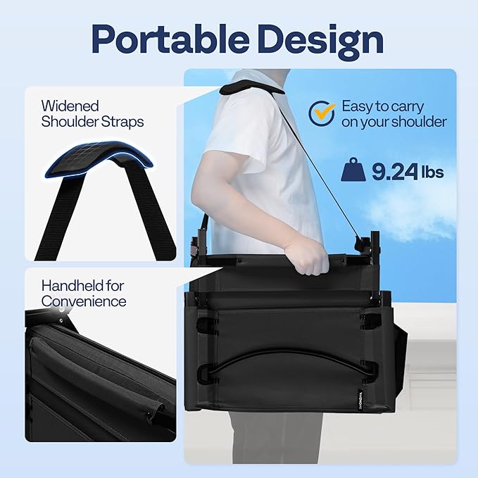 VIVOHOME Height Adjustable High Back Stadium Seat with Back Support and Cushion, Portable Bleacher Chair with Cup Holder and Shoulder Strap, Black