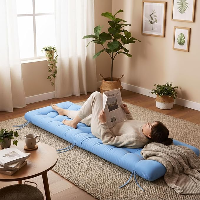Vercraft Long Floor Cushion Large Floor Cushion with Brushed Cotton 74.8 x 27.5 x 3.15 in Jumbo Lounger Pillow for Outdoor Indoor Bay Window Meditation Yoga Reading Sleeping (Light Blue)