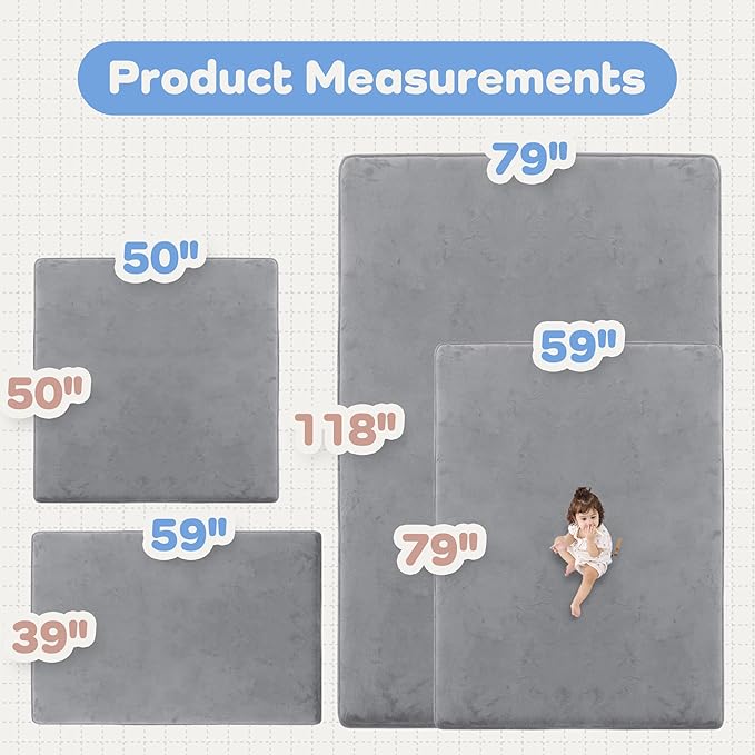 PaPaMat 1.5" Thick Baby Play Mat for Floor, 39x59 Playpen Mat, Pro Soft Flannel Foam Mats Toddler Infant Kids Crawling for Nursery Rug Playroom Living Room Waterproof Easy Care Non-Slip (Dark Grey)