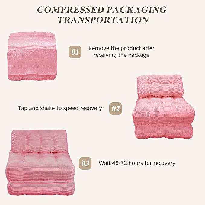 Folding Sofa Bed,Convertible Sleeper Chair for Adults, Folding Sofa Bed Foam Filling Couch with Pillow，Sleeper Chairs Single Size Floor Mattress,Pink
