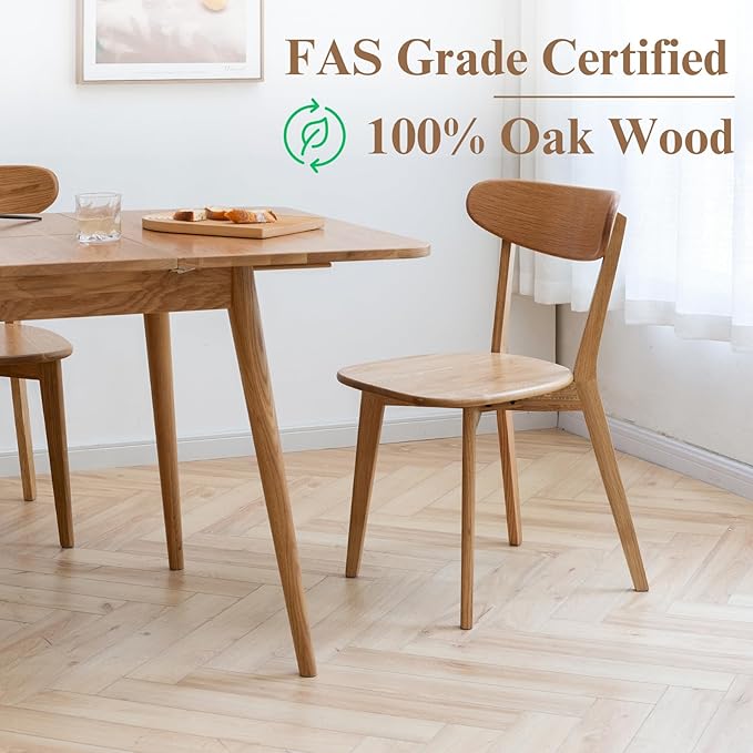 Hymus 100% Solid Oak Wood Dining Room Chairs - Practical Kitchen Chairs for Dining Room, Kitchen, Living Room (2, Natural)