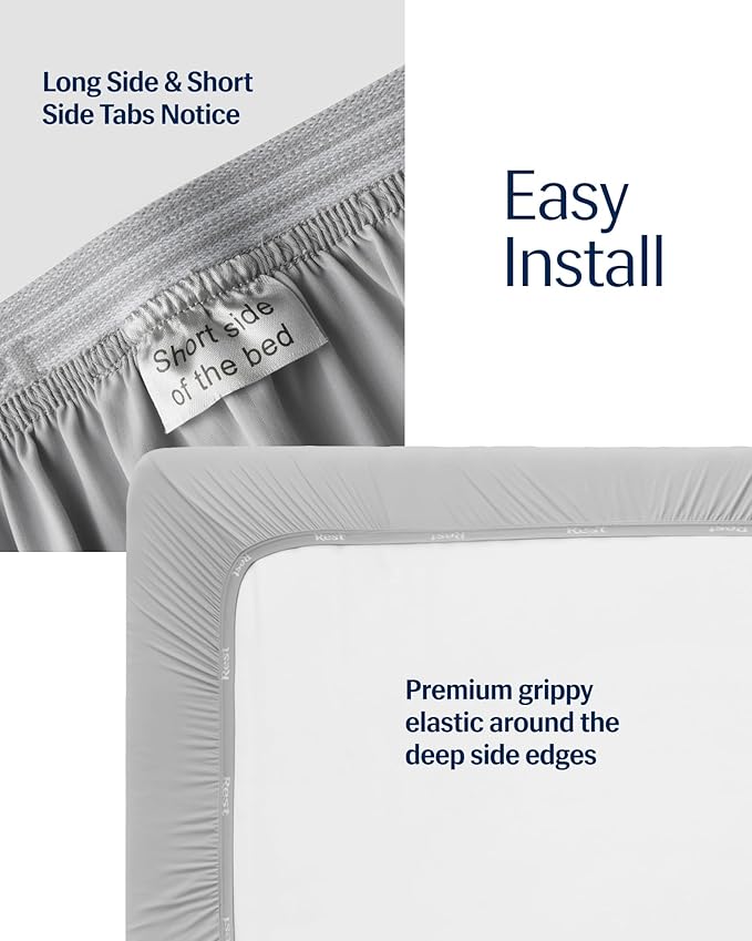 REST® Evercool®+ Fitted Sheet, Twin XL Size, Light Gray, 13" Deep (up to 15’’), Breathable Bedding for Hot Sleeper and Night Sweats, Bed Sheet with Ionic+ Self-Cleaning Silver Yarn for Sensitive Skin