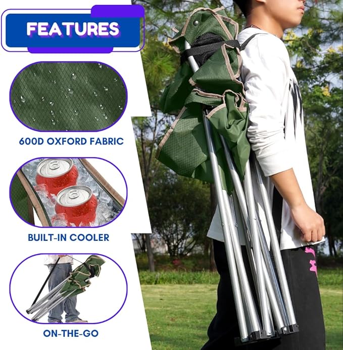 EZONE 2-Pack Camping Chairs with Built-in Ice Cooler, Portable Chair, Storage Pocket, Cup Holder, and Carry Bag Perfect for Camping, Tailgating, Fishing, Beach, and Lawn (2, Olive Green)