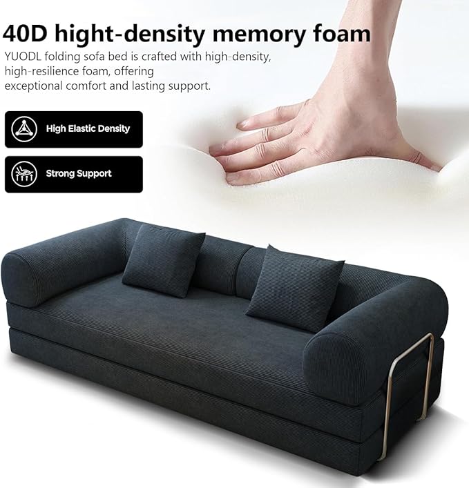 YUODL 78.8" Modular Sofa Bed - 4-in-1 Convertible Design with Corduroy Fabric and High Density Sponge, Removable Cover and Fixed Frame